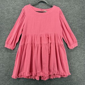 UMGEE Dress Womens S Pink Linen Cotton‎ Babydoll Tiered Mini Boho Peasant Casual
